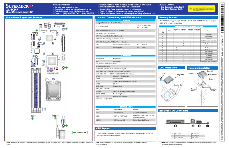 Page 1 de la notice Guide de démarrage rapide Supermicro X13SCD-F