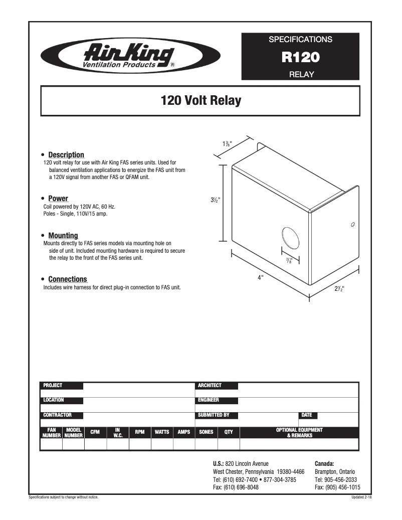 Página 1 del manual Ficha técnica Air King R120