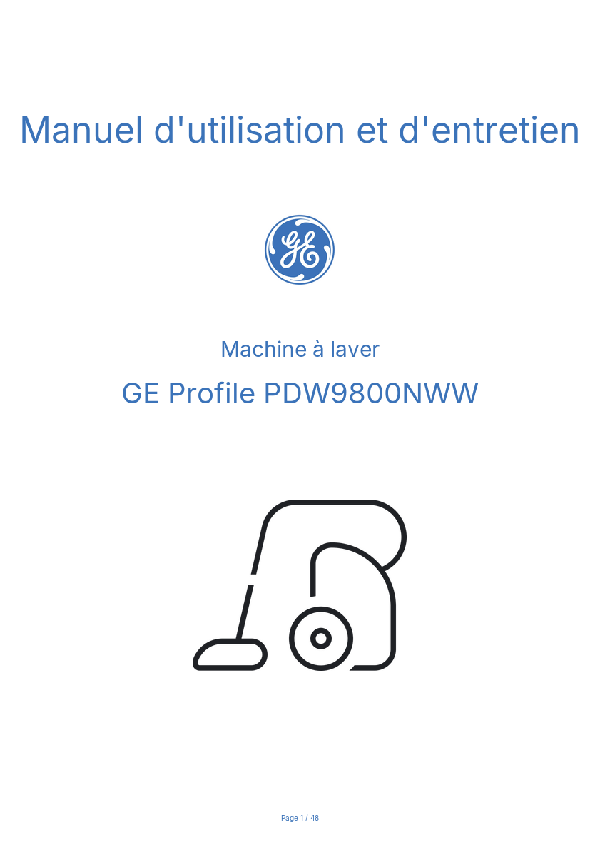 Page n°1 - Manuel d'utilisation et d'entretien GE Profile PDW9800NWW
