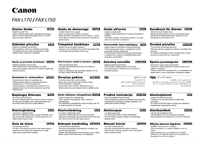 Image de la première page du manuel de l'appareil i-Sensys FAX-L170