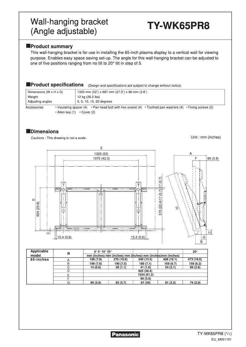 Image de la première page du manuel de l'appareil TY-WK65PR8