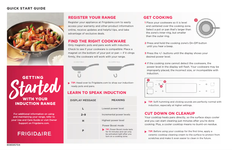 Page n°1 - Guide de démarrage rapide Frigidaire FFIF3054TD