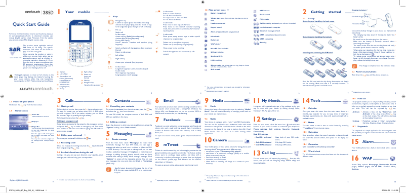 Page n°1 - Guide de démarrage rapide Alcatel One Touch 385