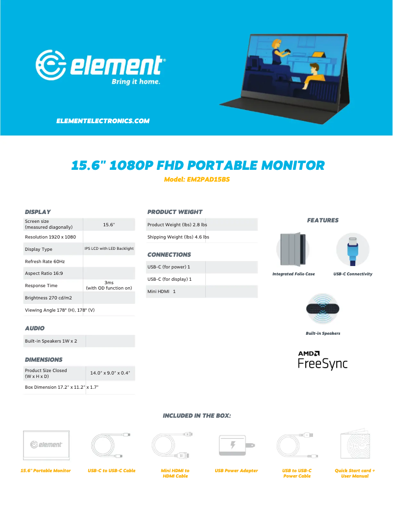 Page n°1 - Fiche technique Element EM2PAD15BS