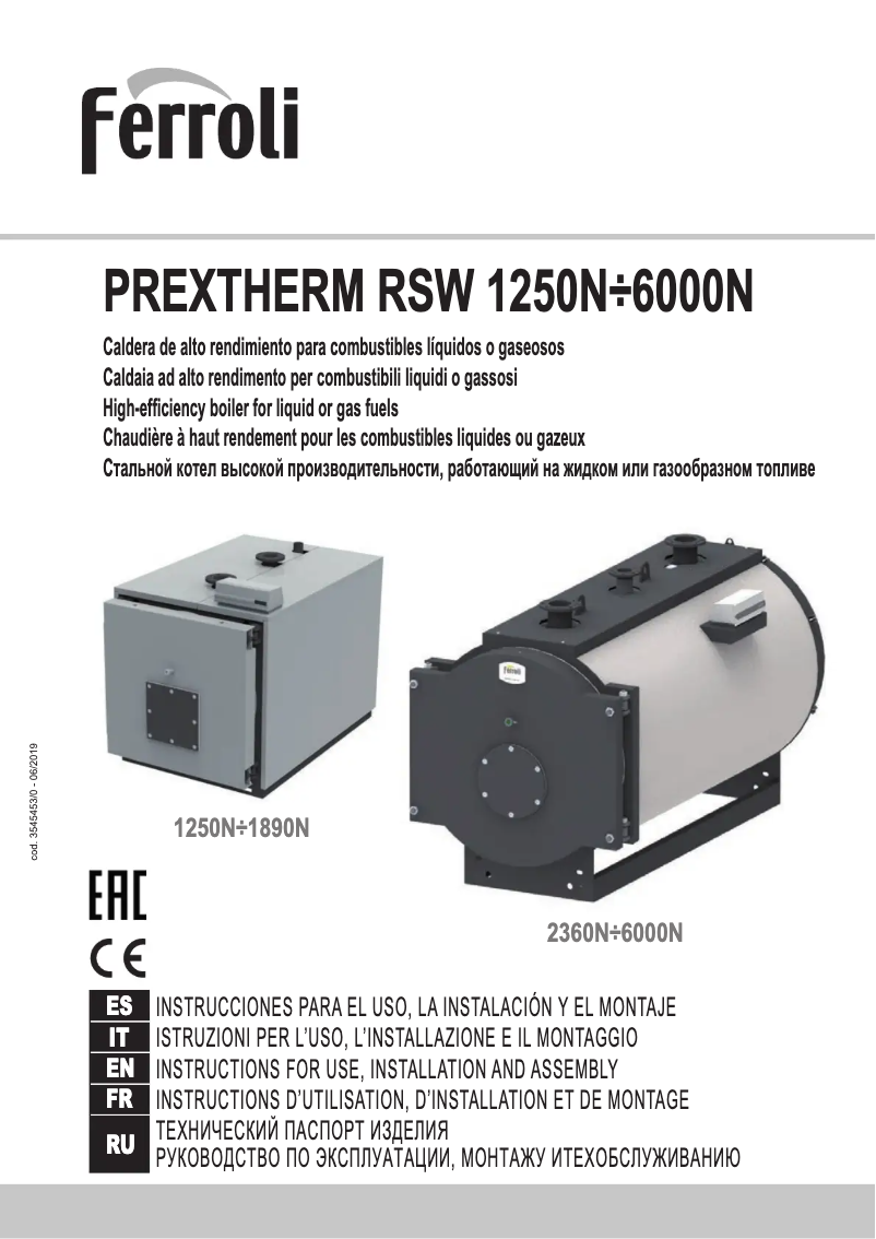 Page n°1 - Manuel utilisateur Ferroli PREXTHERM RSW 1250N÷6000N