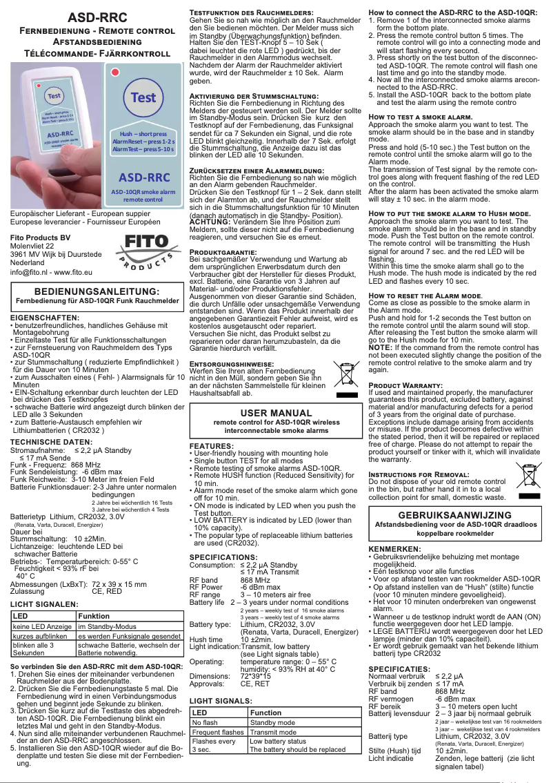 Page 1 de la notice Manuel utilisateur Fito ASD-RRC