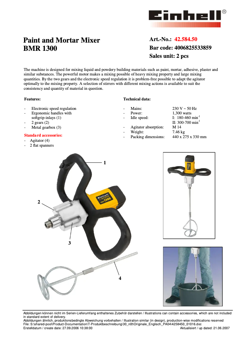 Page n°1 - Manuel utilisateur Bavaria by Einhell BMR 1300