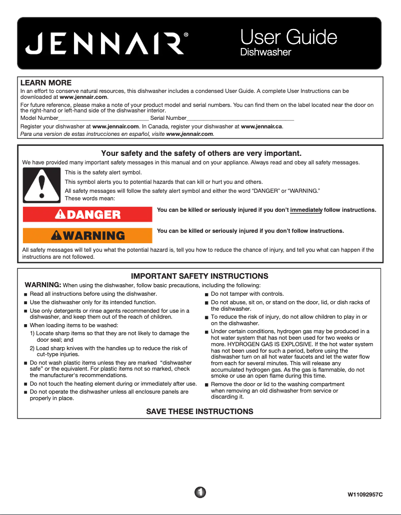 Page n°1 - Manuel utilisateur JennAir JDTSS246GP