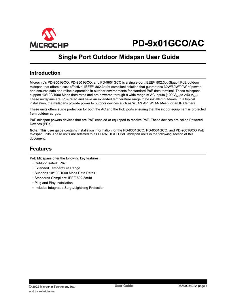 Page 1 de la notice Manuel utilisateur Microchip PD-9501GCO