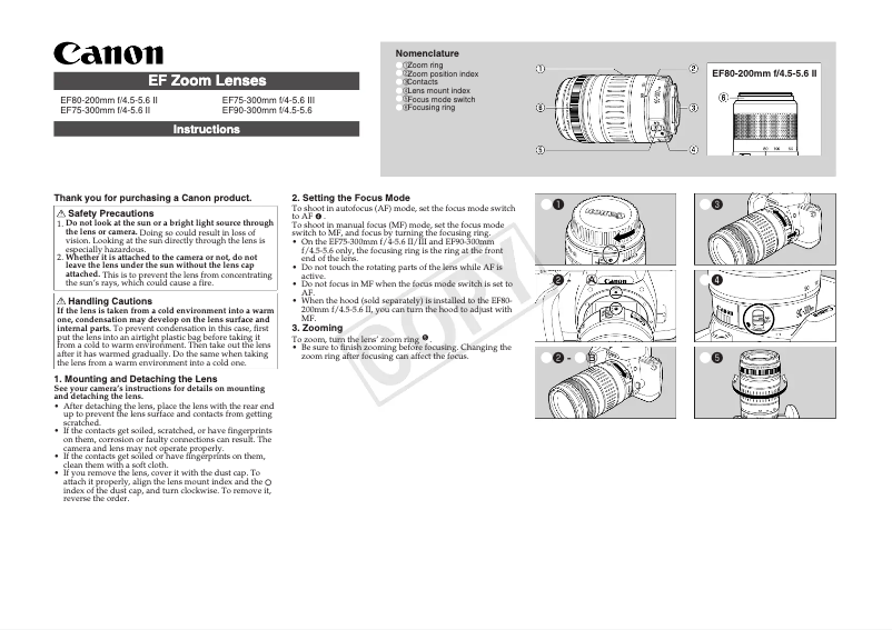 Image de la première page du manuel de l'appareil EF 80-200mm f/4.5-5.6 II