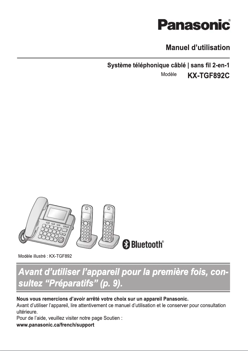 Image de la première page du manuel de l'appareil KX-TGF892