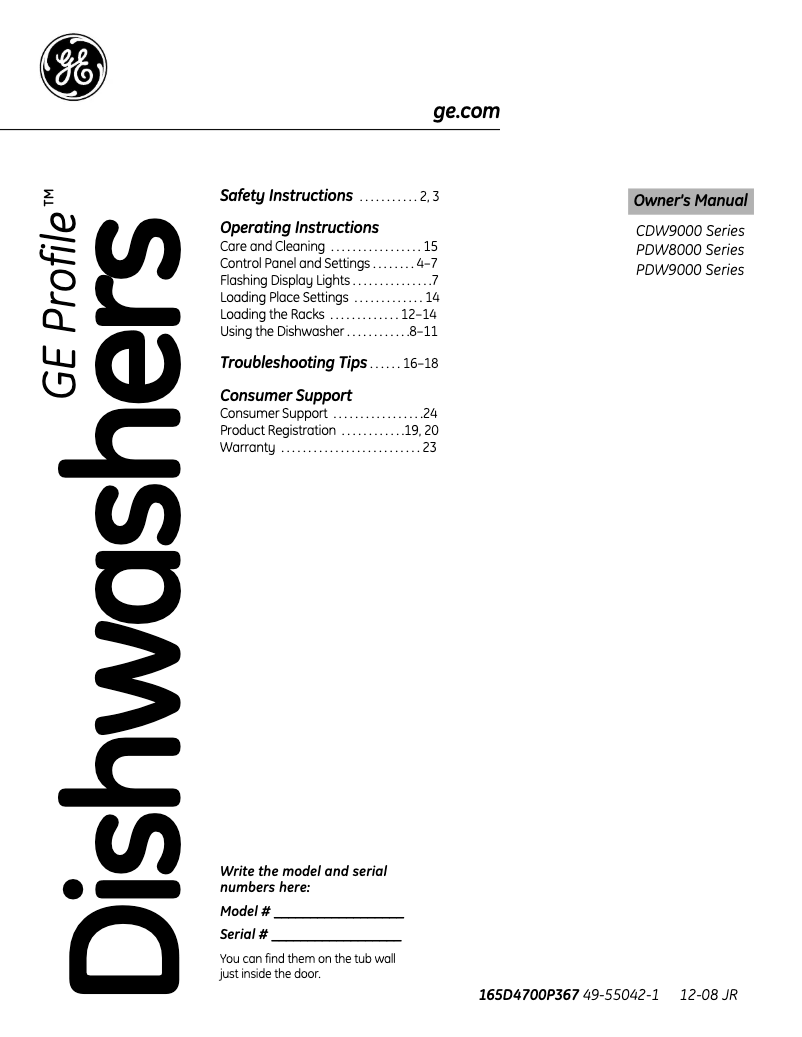 Image de la première page du manuel de l'appareil Profile PDW8200NBB