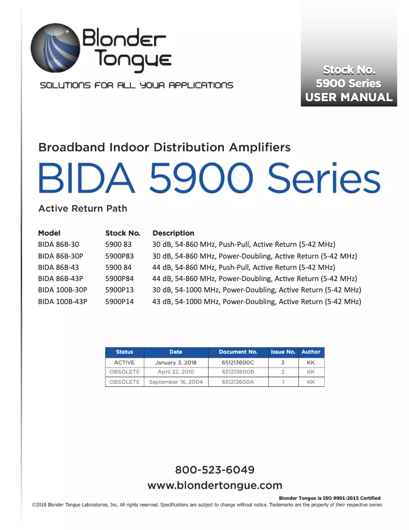 Página 1 del manual Manual de usuario Blonder Tongue BIDA 86B-43P