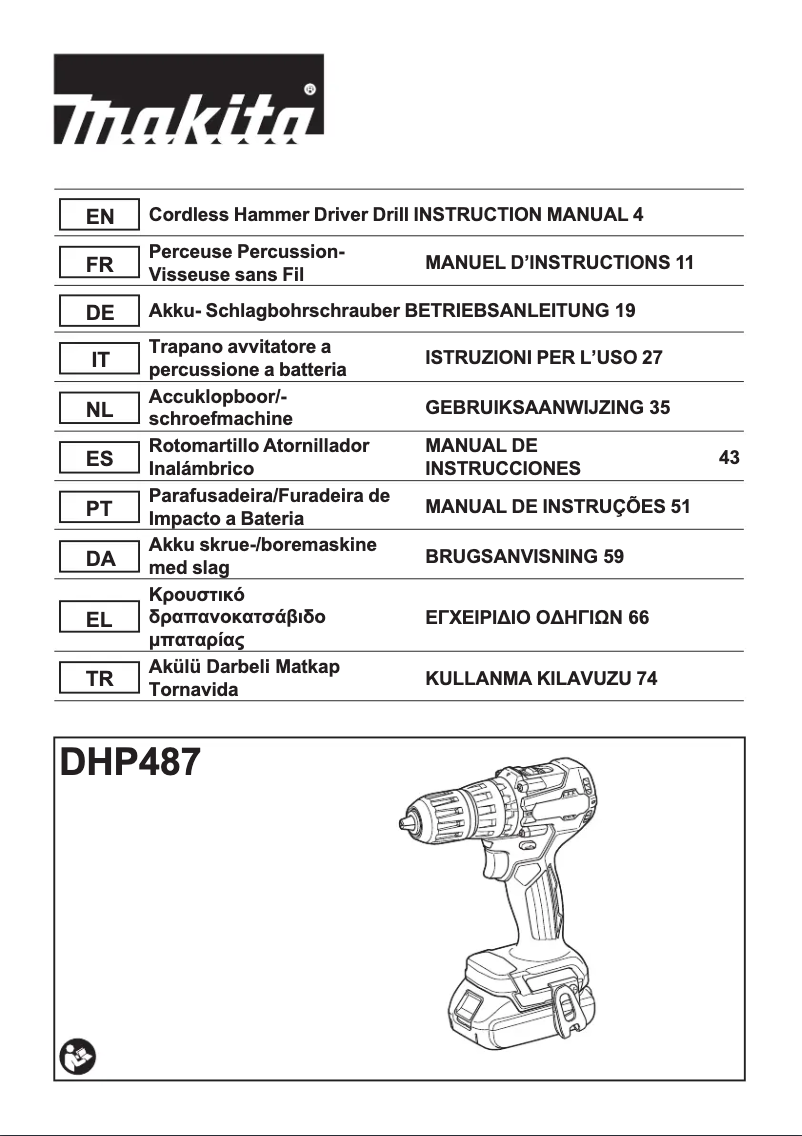 Page n°1 - Manuel utilisateur Makita DHP487