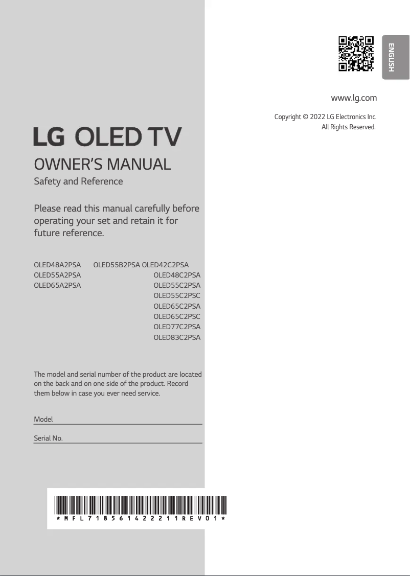 Page 1 of the manual User Manual LG OLED48A2PSA