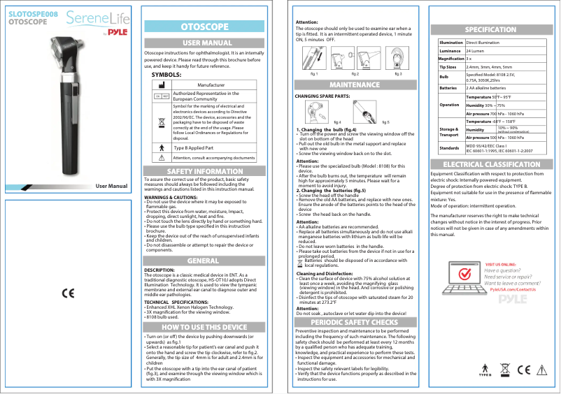 Page n°1 - Manuel utilisateur SereneLife SLOTOSPE008