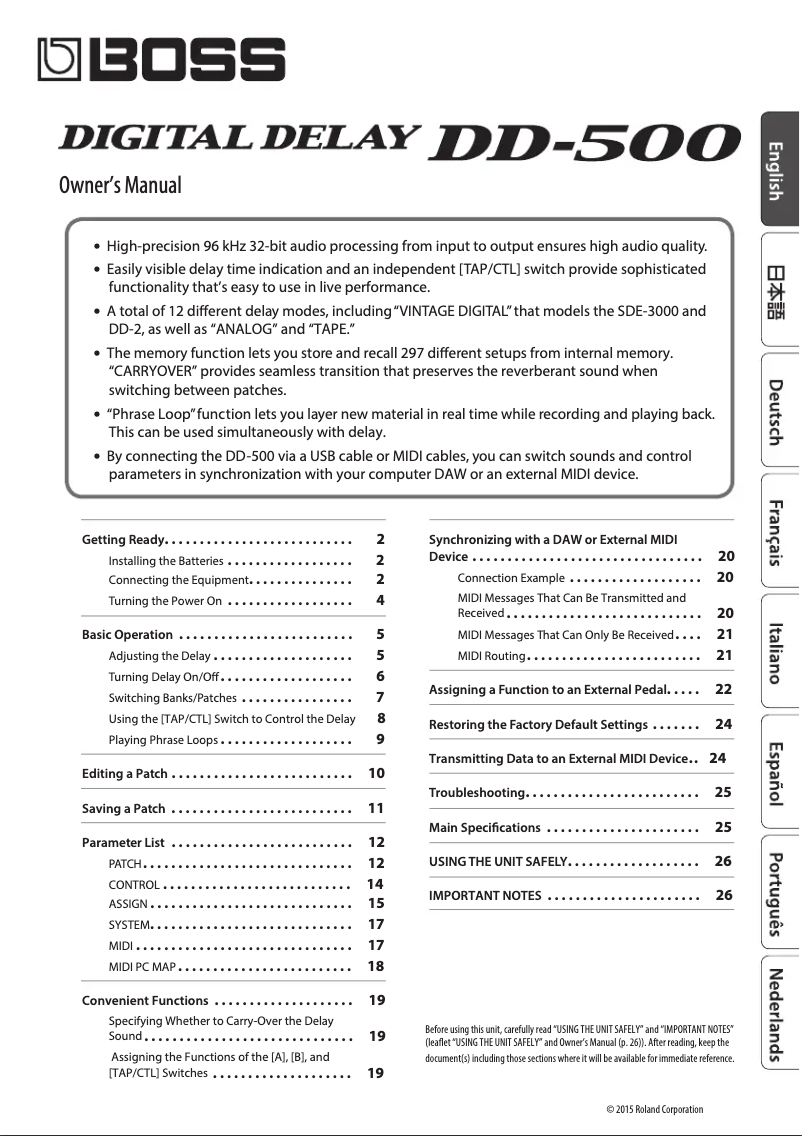 Page 1 de la notice Manuel utilisateur Boss DD-500