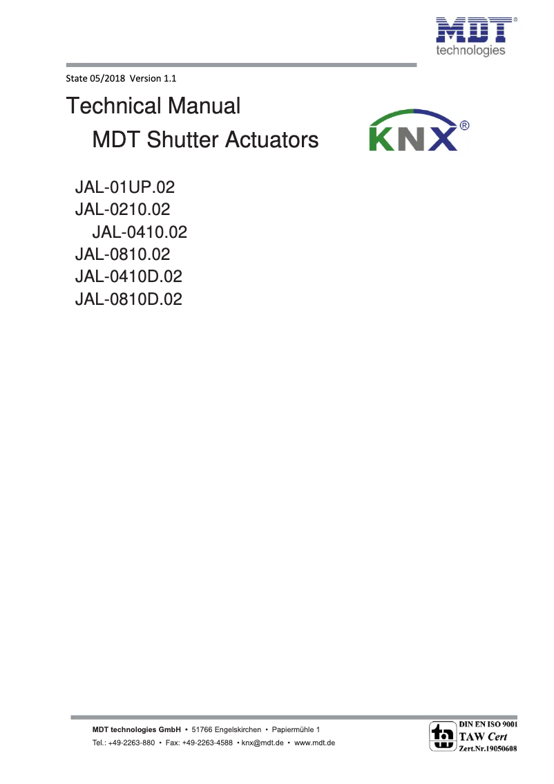 Page 1 de la notice Manuel utilisateur MDT JAL-0810D.02