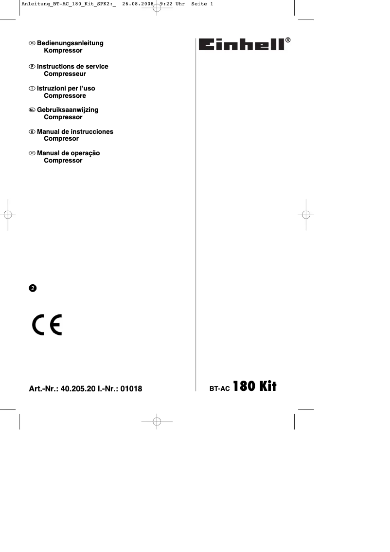 Page 1 de la notice Mode d'emploi Einhell BT AC 180 Kit