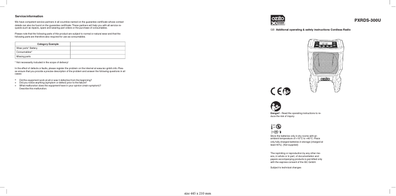 Page n°1 - Manuel utilisateur Ozito PXRDS-300U