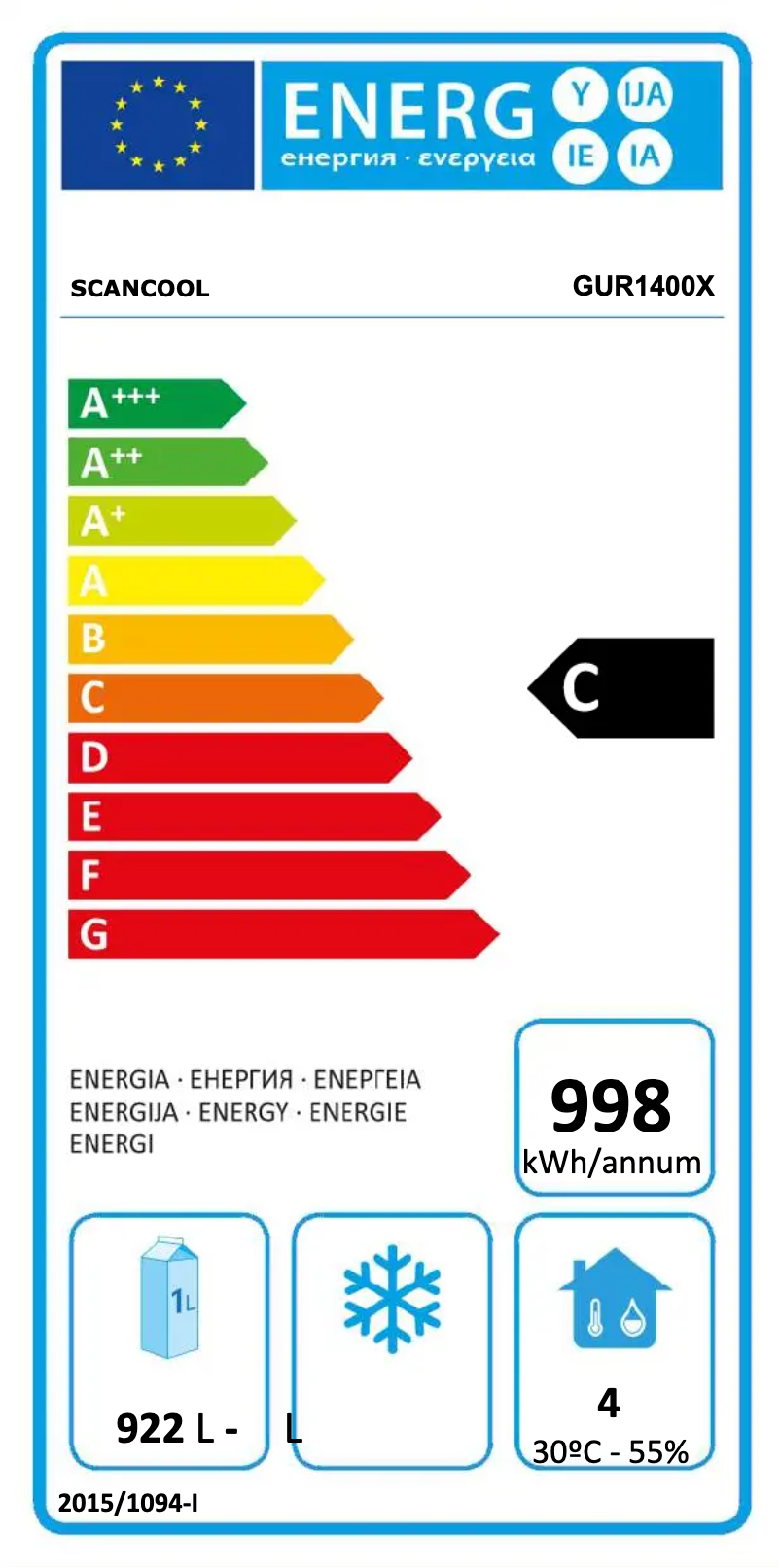 Page n°1 - Label énergétique Scancool GUR1400X