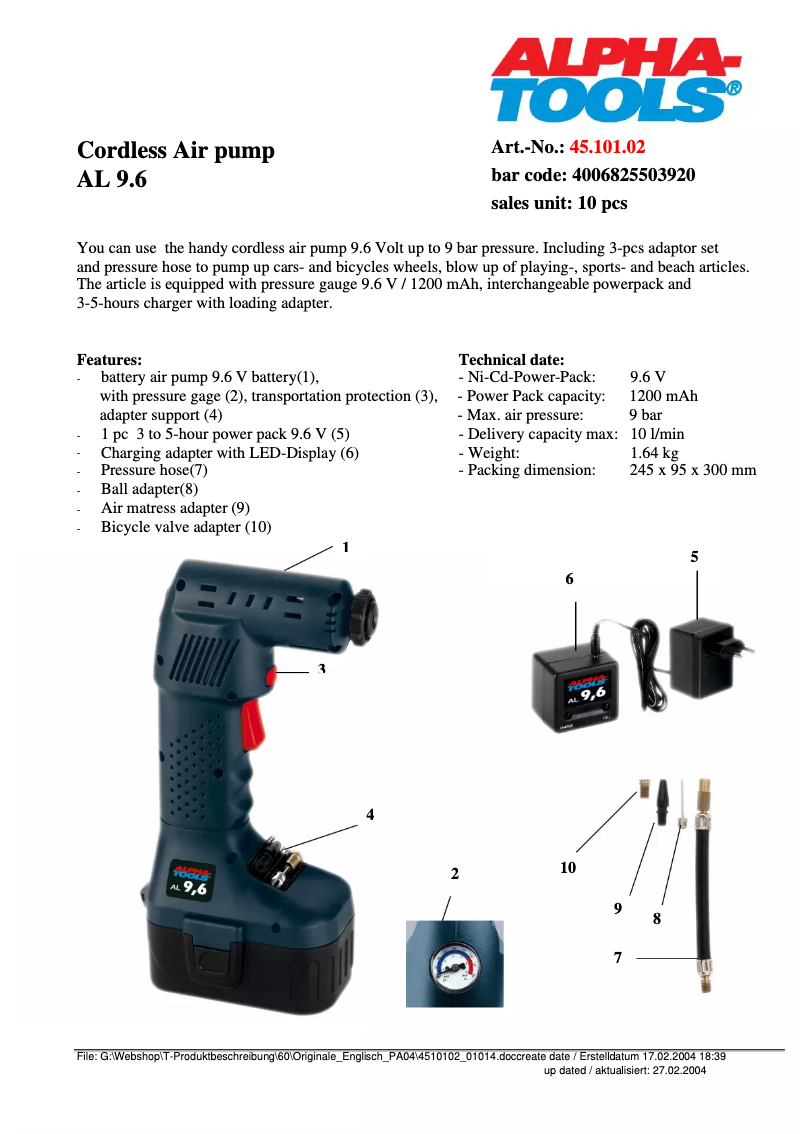 Image de la première page du manuel de l'appareil AL 9.6