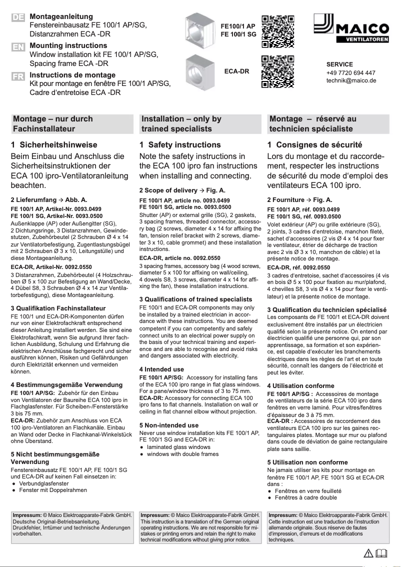 Page n°1 - Manuel utilisateur Maico FE 100/1 AP