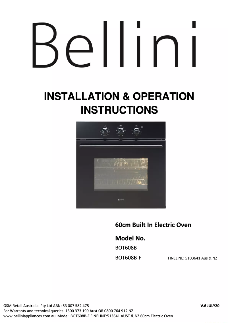 Page 1 of the manual User Manual Bellini BOT608B-F