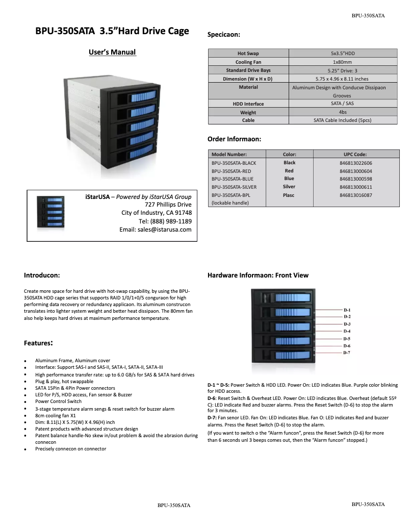 Page n°1 - Manuel utilisateur iStarUSA BPU-350SATA-KL