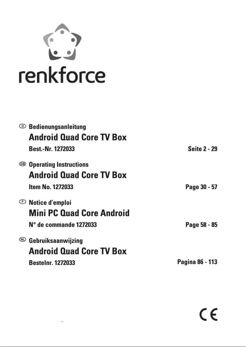 Page 1 de la notice Manuel utilisateur Renkforce Android Quad Core TV Box