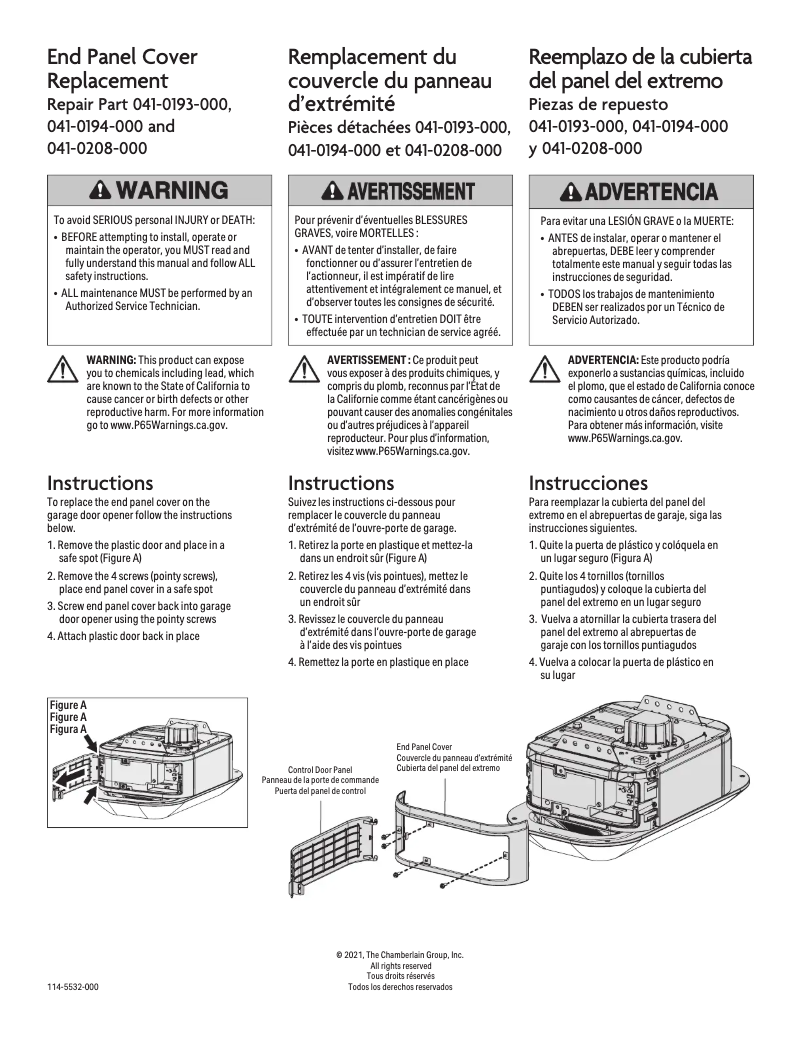 Page 1 de la notice Manuel utilisateur Chamberlain 041-0193-000