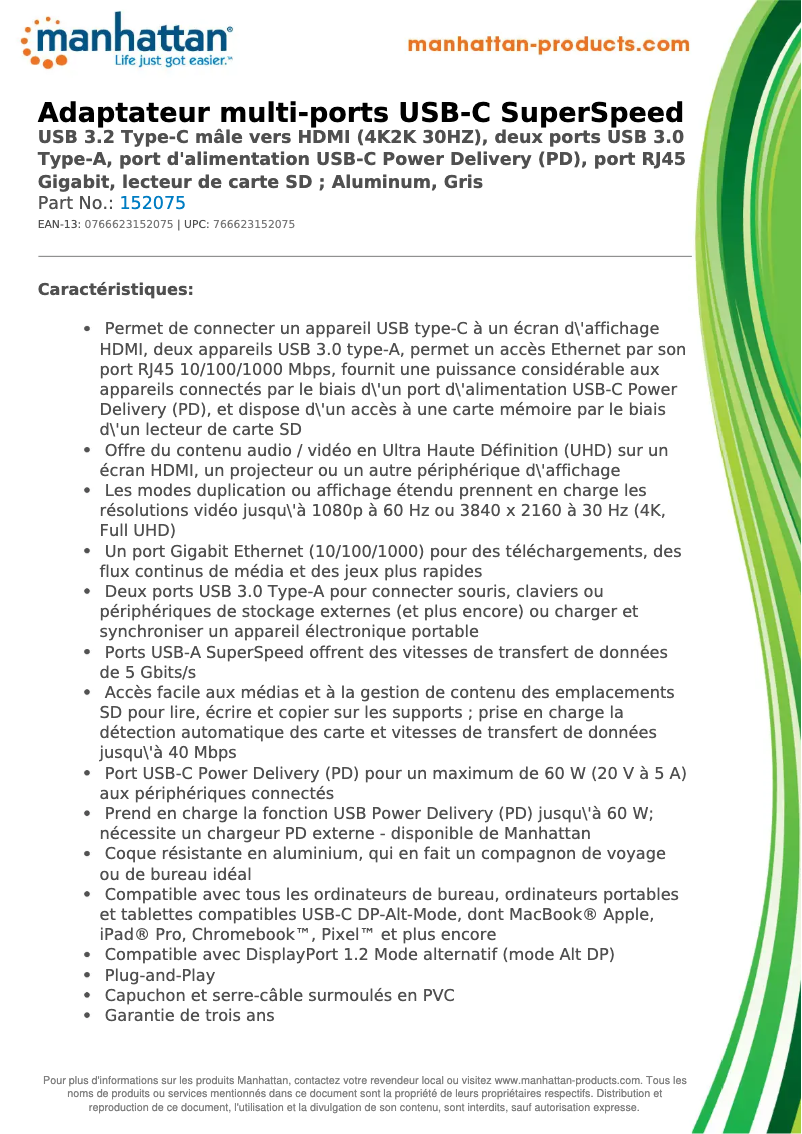 Page 1 de la notice Manuel utilisateur Manhattan 152075