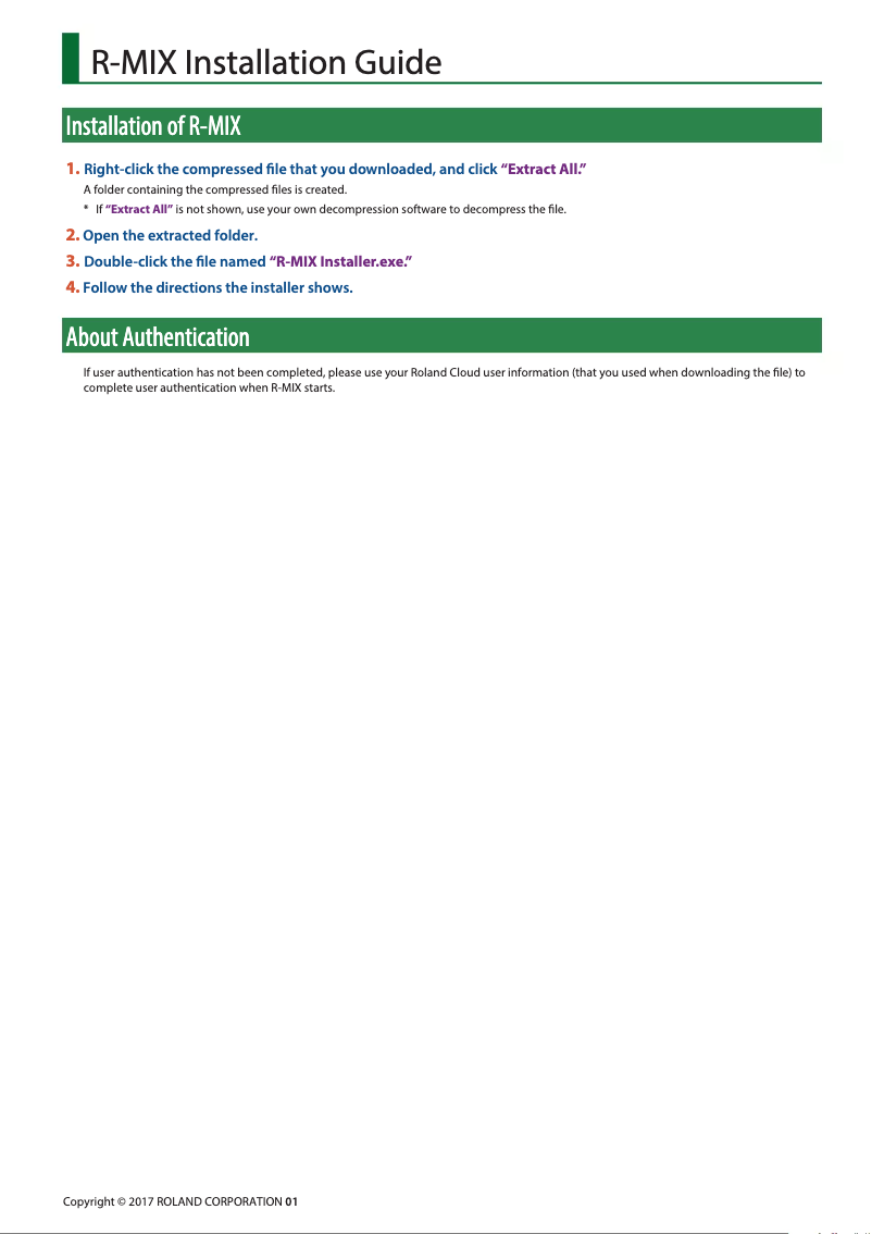 Page n°1 - Guide d'installation Roland R-MIX