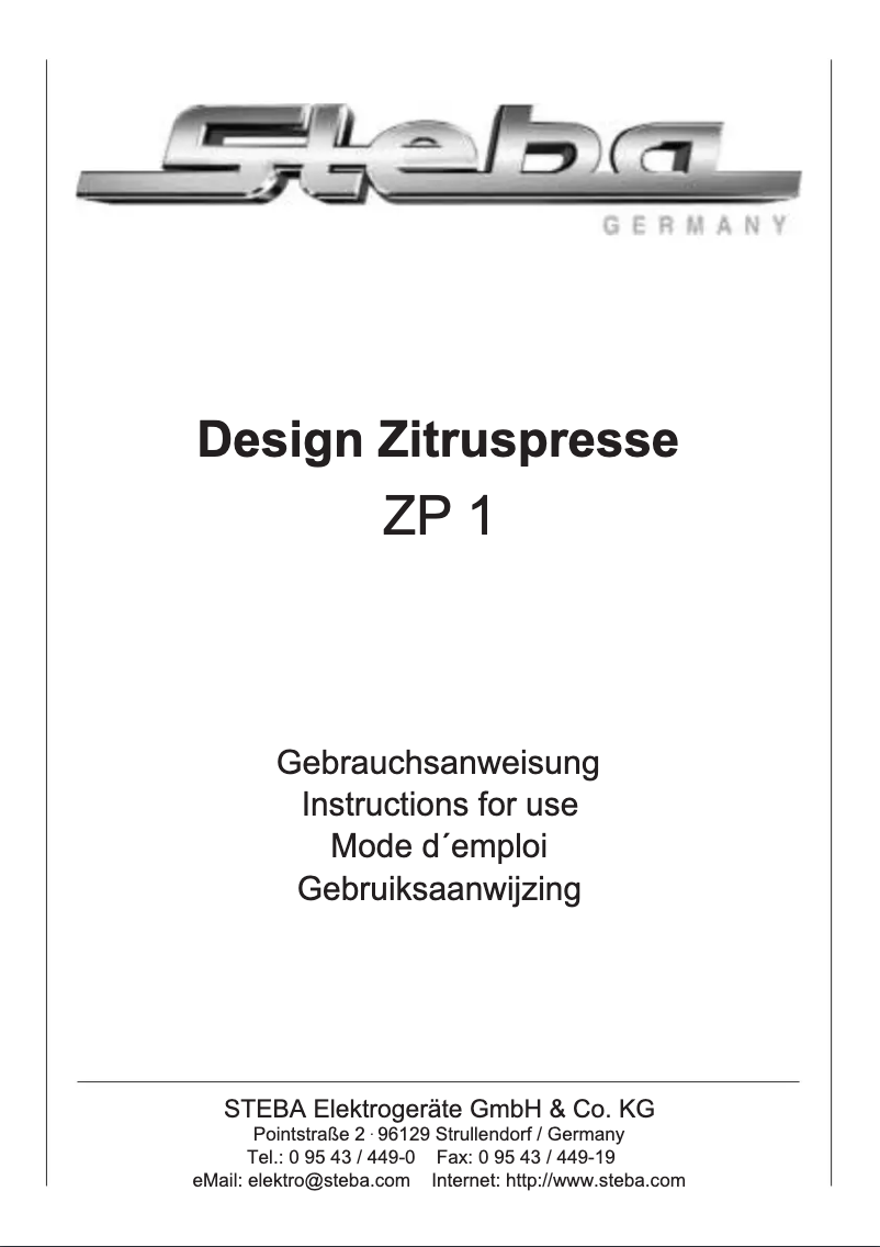 Image de la première page du manuel de l'appareil ZP 1