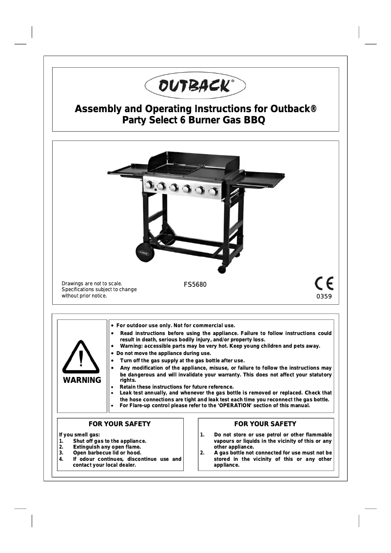 Page n°1 - Manuel utilisateur Outback Party Select 6 Burner