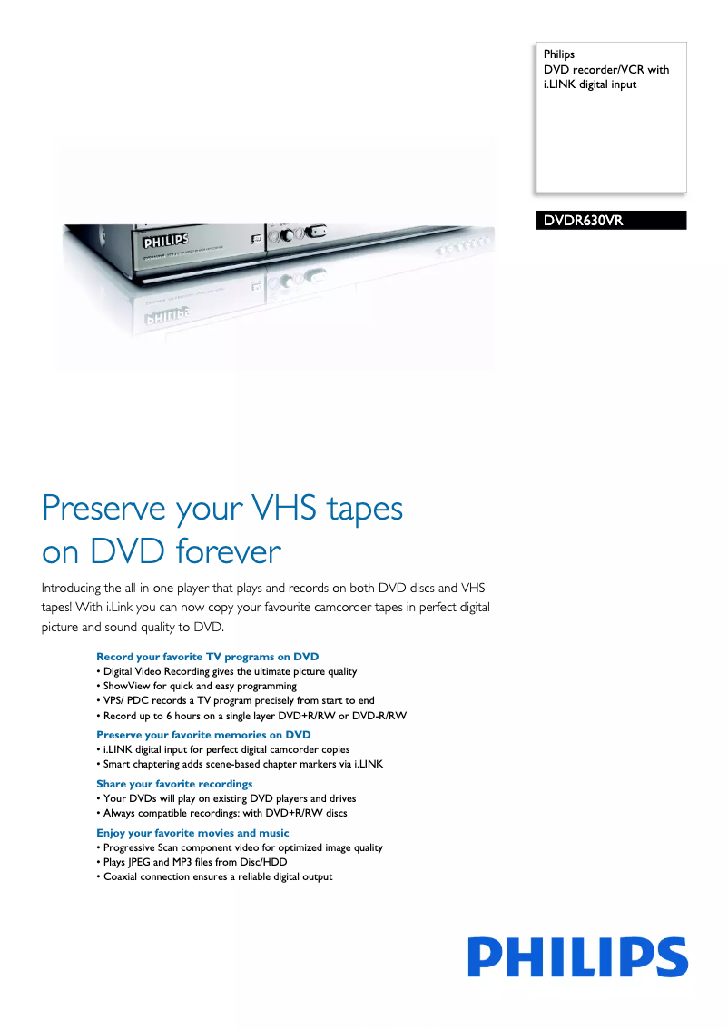 Page n°1 - Fiche technique Philips DVDR630VR