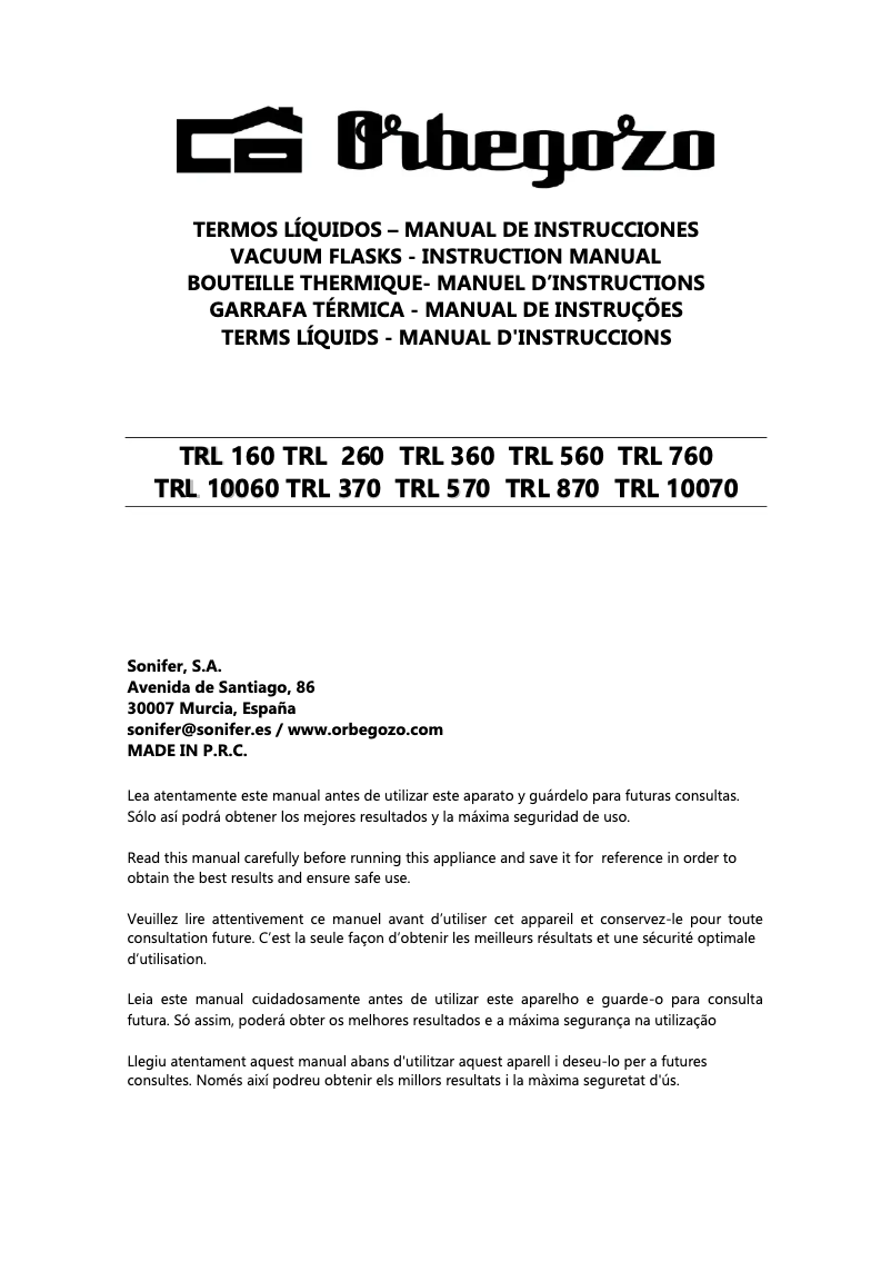 Page n°1 - Manuel utilisateur Orbegozo TRL 760