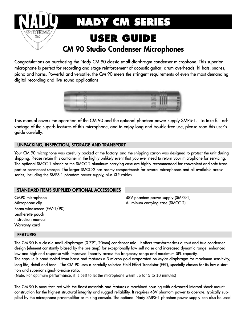 Page 1 de la notice Manuel utilisateur Nady Systems CM-90