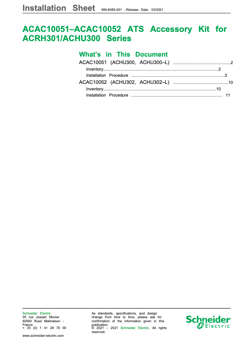 Page n°1 - Manuel utilisateur APC ACAC10051