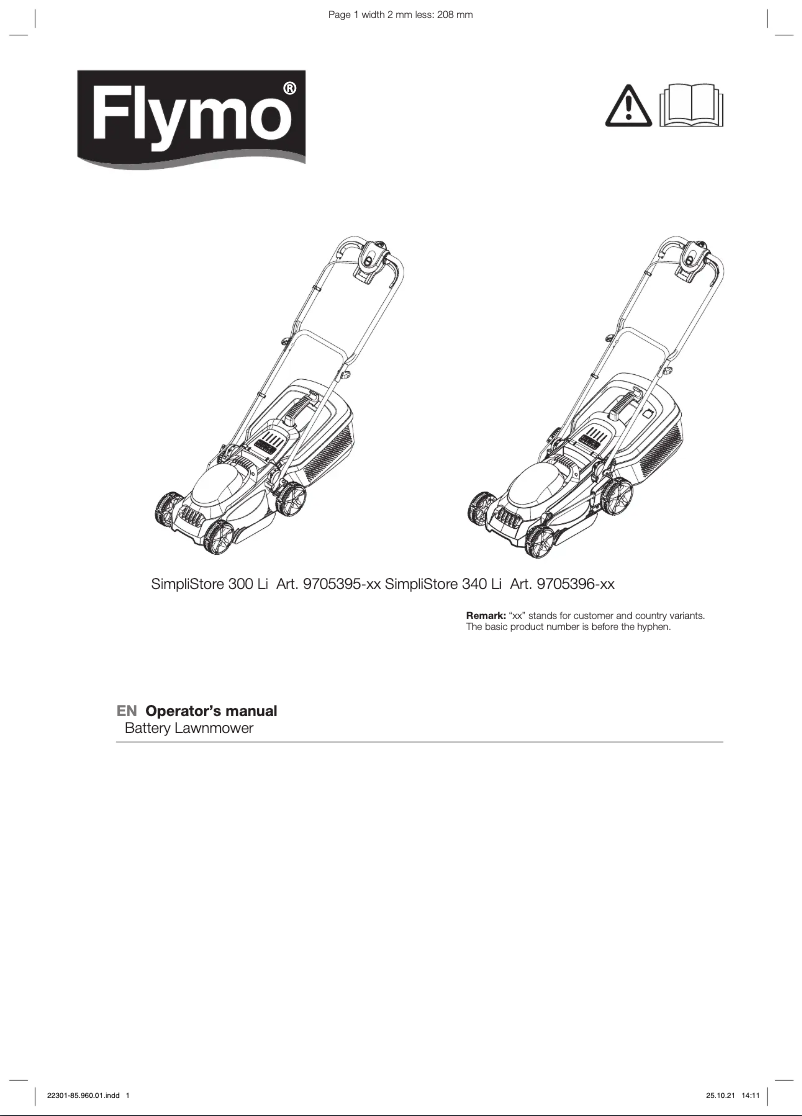 Página 1 del manual Manual de usuario Flymo SimpliStore 340 Li