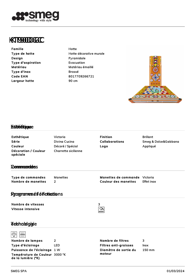 Page n°1 - Fiche technique Smeg KT90DGC
