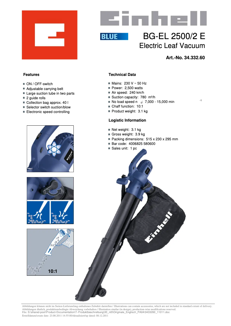 Image de la première page du manuel de l'appareil BG-EL 2500/2