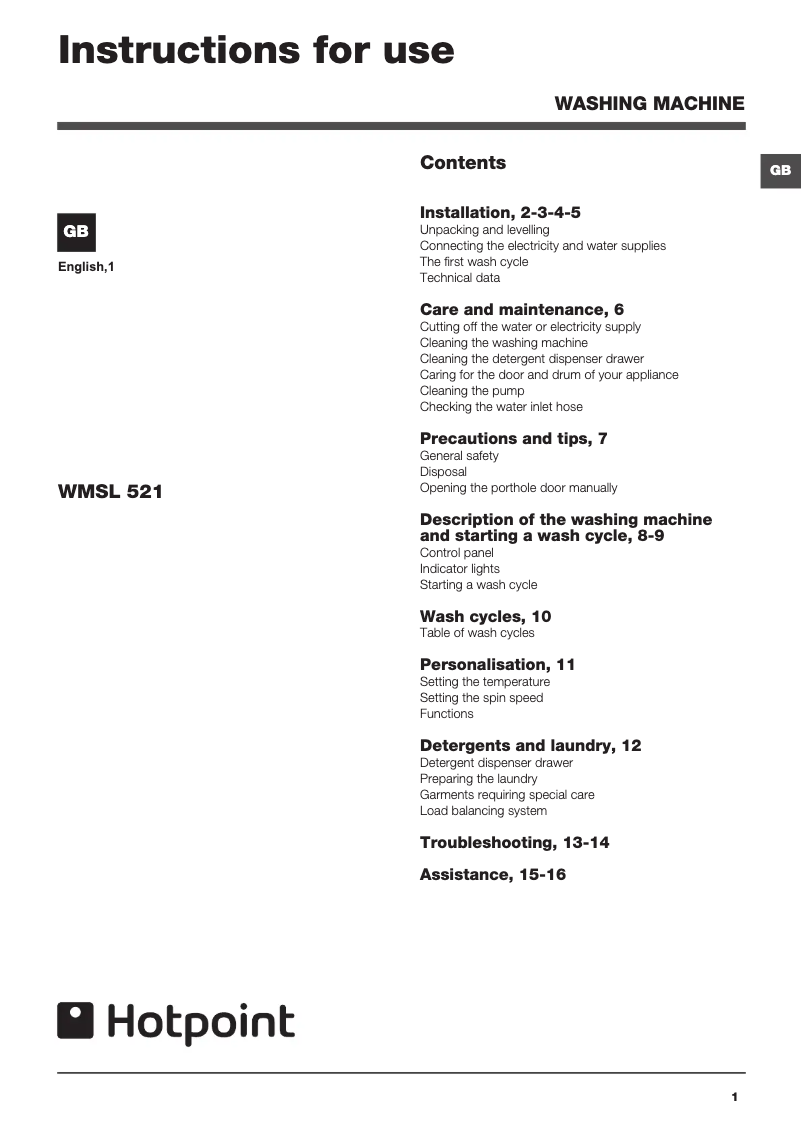 Image de la première page du manuel de l'appareil WMSL 521P