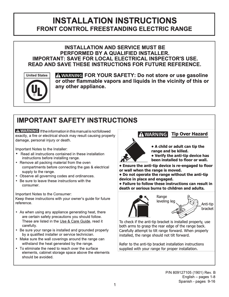 Image de la première page du manuel de l'appareil FGEH3047VF