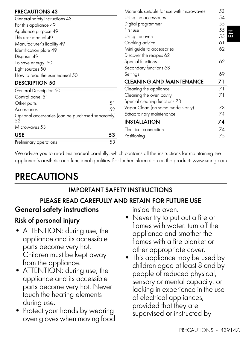 Page 1 de la notice Brochure Smeg SO6102M2S