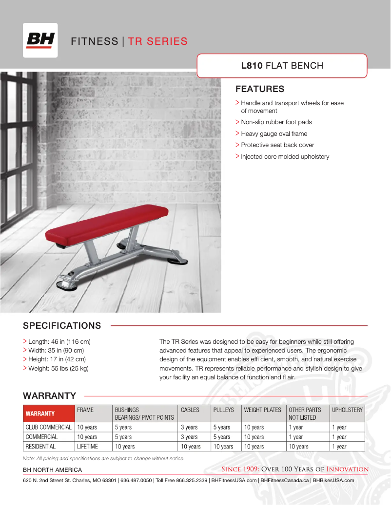 Page 1 de la notice Fiche technique BH Fitness L810