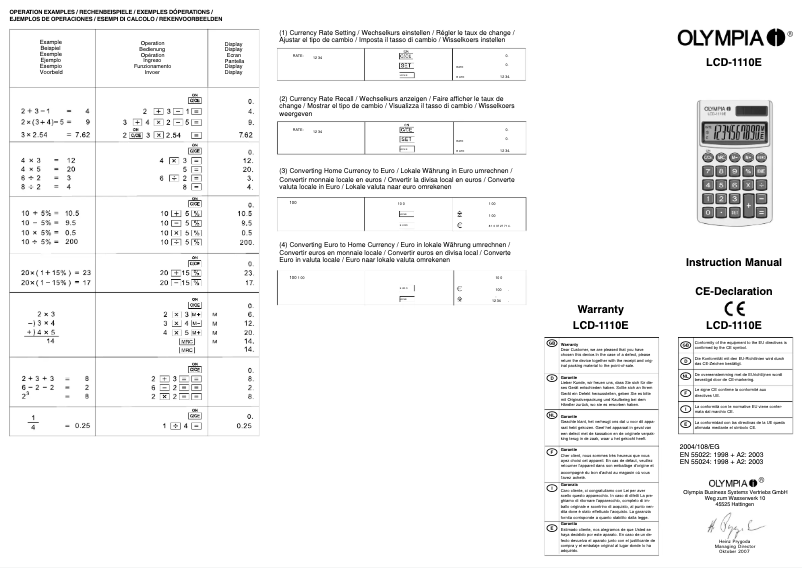 Page 1 de la notice Manuel utilisateur Olympia LCD 1110 E