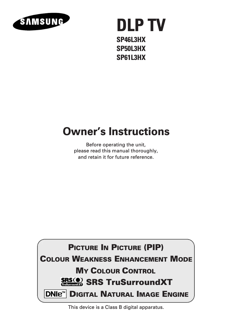 Image de la première page du manuel de l'appareil SP46L3HXR