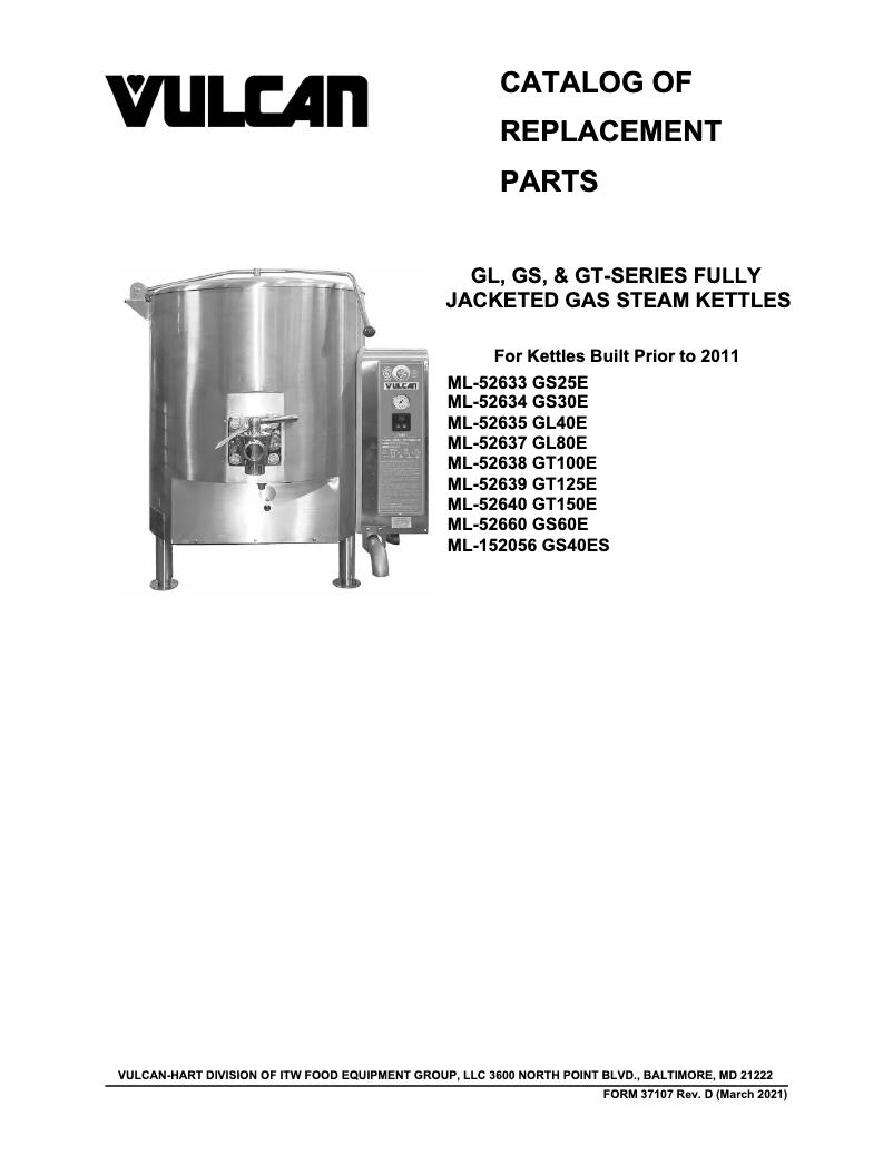 Page 1 de la notice Catalogue Vulcan GT125E