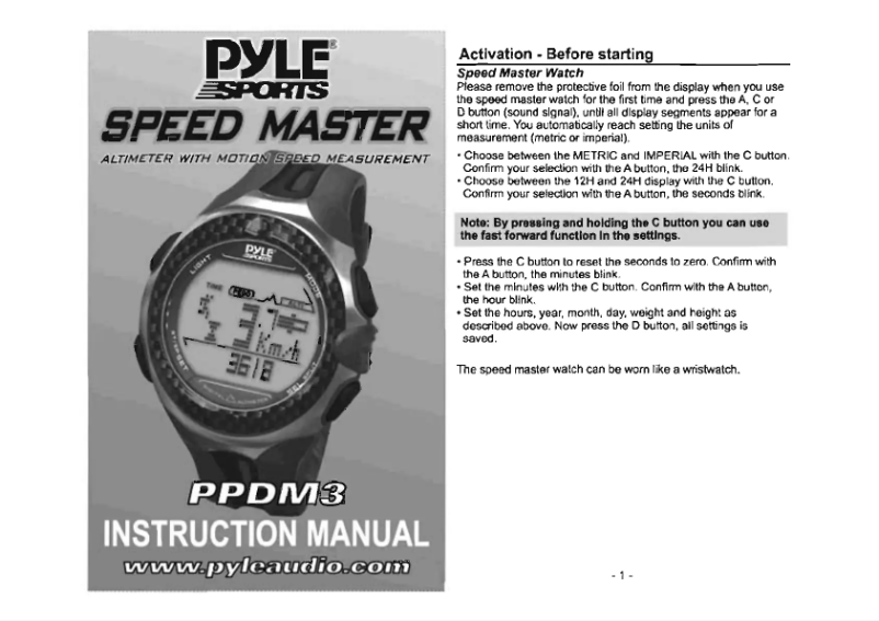 Page 1 de la notice Manuel utilisateur Pyle Speed Master PPDM3